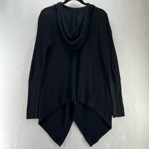 Splendid Cardigan Sz XS  Open Front Hoodie Asymmetric Supima Blend Black - Picture 4 of 10